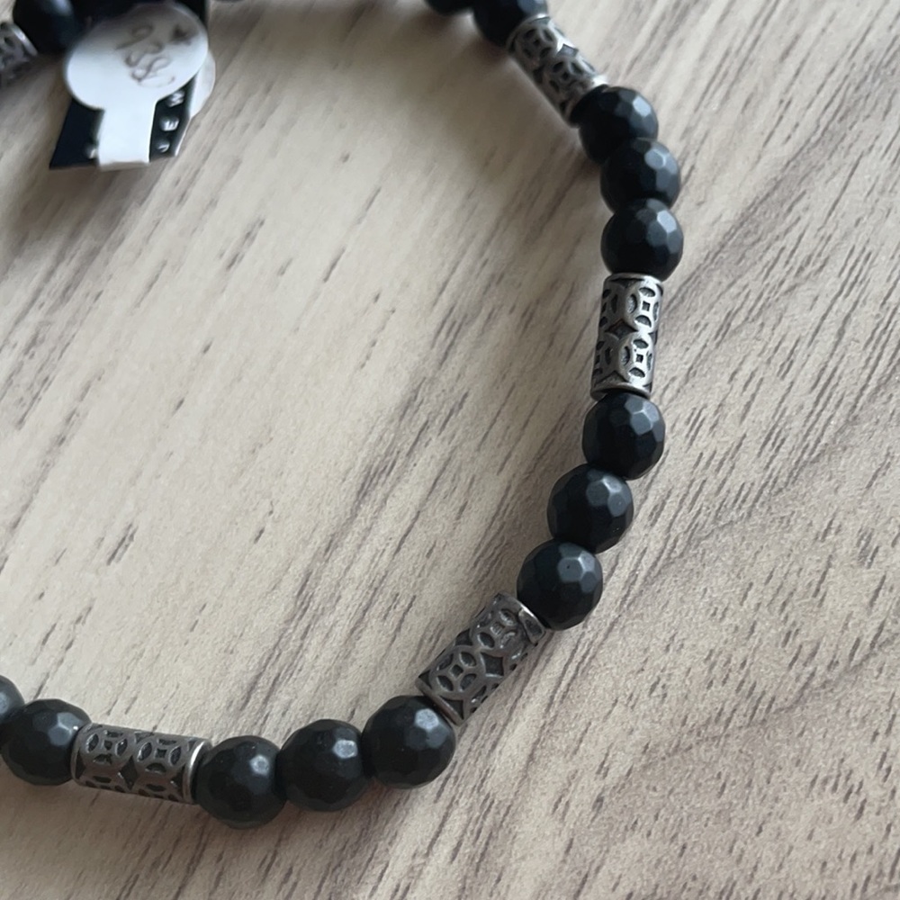INOX Matte Black and Gray Tone Bead Bracelet - Picture 3 of 5